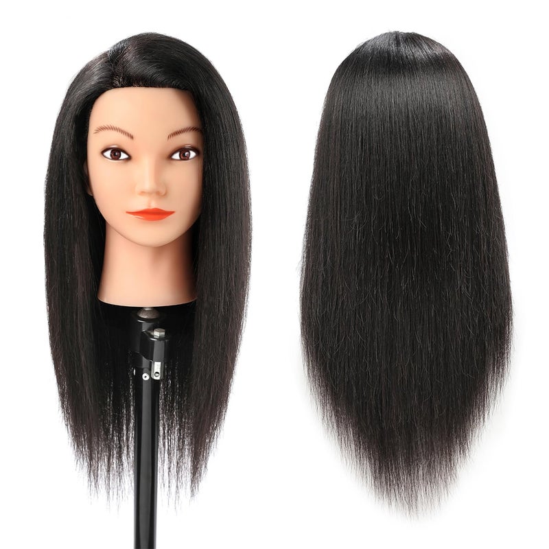 Armmu 20-22" 100% Human Hair Mannequin Head Hair Practice Training Head Cosmotology Doll Head for Hairdressers with Clamp- Natural Black - Image 3